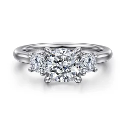 Clearance Gabriel & Co. Sanaa - 14K White Gold Cushion Cut 3 Stone Diamond Engagement Ring