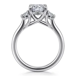 Clearance Gabriel & Co. Sanaa - 14K White Gold Cushion Cut 3 Stone Diamond Engagement Ring