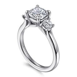 Clearance Gabriel & Co. Sanaa - 14K White Gold Cushion Cut 3 Stone Diamond Engagement Ring