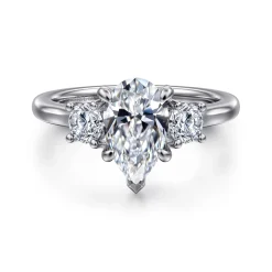 New Gabriel & Co. Sanaa - 14K White Gold Pear Shape 3 Stone Diamond Engagement Ring