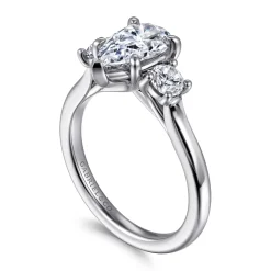 New Gabriel & Co. Sanaa - 14K White Gold Pear Shape 3 Stone Diamond Engagement Ring