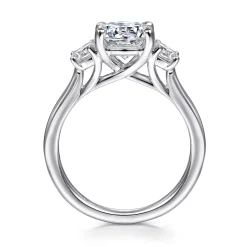 New Gabriel & Co. Sanaa - 14K White Gold Round 3 Stone Diamond Engagement Ring
