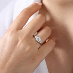 New Gabriel & Co. Sanaa - 14K White Gold Round 3 Stone Diamond Engagement Ring