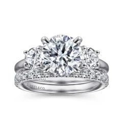 Clearance Gabriel & Co. Sanaa - 14K White Gold Round Three Stone Diamond Engagement Ring