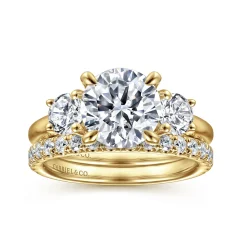 Gabriel & Co. Sanaa - 14K Yellow Gold Round Three Stone Diamond Engagement Ring