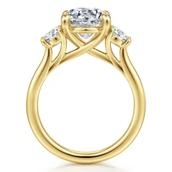 Best Gabriel & Co. Sanaa - 14K Yellow Gold Round Three Stone Diamond Engagement Ring