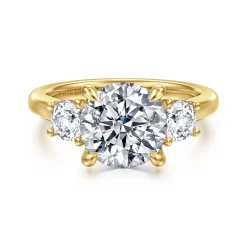 Best Gabriel & Co. Sanaa - 14K Yellow Gold Round Three Stone Diamond Engagement Ring