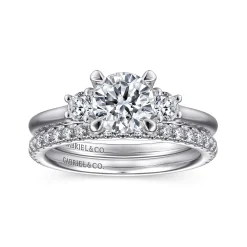 Clearance Gabriel & Co. Sanaa - Platinum Round 3 Stone Diamond Engagement Ring
