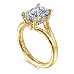 Discount Gabriel & Co. Sanah - 14K Yellow Gold Split Shank Emerald Cut Diamond Engagement Ring