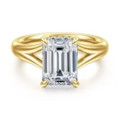 Discount Gabriel & Co. Sanah - 14K Yellow Gold Split Shank Emerald Cut Diamond Engagement Ring