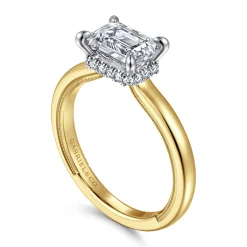 Clearance Gabriel & Co. Sandi - 14K White-Yellow Gold East West Emerald Cut Diamond Engagement Ring