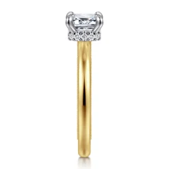 Clearance Gabriel & Co. Sandi - 14K White-Yellow Gold East West Emerald Cut Diamond Engagement Ring
