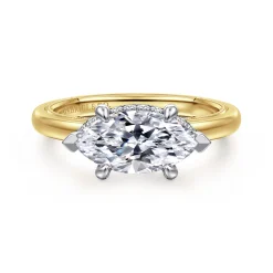 New Gabriel & Co. Sandi - 14K White-Yellow Gold East West Marquise Shape Diamond Engagement Ring