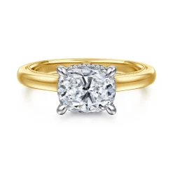 Discount Gabriel & Co. Sandi - 14K White-Yellow Gold East West Elongated Cushion Diamond Engagement Ring