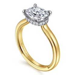 Discount Gabriel & Co. Sandi - 14K White-Yellow Gold East West Elongated Cushion Diamond Engagement Ring