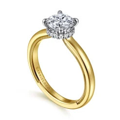 New Gabriel & Co. Sandi - 14K White-Yellow Gold Round Diamond Engagement Ring
