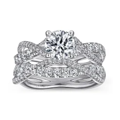 New Gabriel & Co. Sandrine - 14K White Gold Round Diamond Twisted Engagement Ring