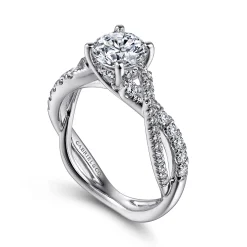 New Gabriel & Co. Sandrine - 14K White Gold Round Diamond Twisted Engagement Ring