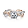 New Gabriel & Co. Sandrine - 14K White-Rose Gold Cushion Cut Twisted Diamond Engagement Ring