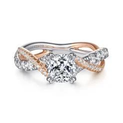 New Gabriel & Co. Sandrine - 14K White-Rose Gold Cushion Cut Twisted Diamond Engagement Ring