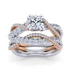 New Gabriel & Co. Sandrine - 14K White-Rose Gold Cushion Cut Twisted Diamond Engagement Ring