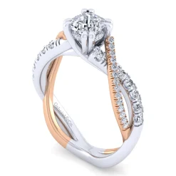 New Gabriel & Co. Sandrine - 14K White-Rose Gold Cushion Cut Twisted Diamond Engagement Ring