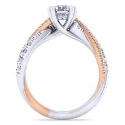 Discount Gabriel & Co. Sandrine - 14K White-Rose Gold Emerald Cut Diamond Twisted Engagement Ring
