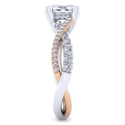 Discount Gabriel & Co. Sandrine - 14K White-Rose Gold Emerald Cut Diamond Twisted Engagement Ring