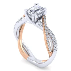 Discount Gabriel & Co. Sandrine - 14K White-Rose Gold Emerald Cut Diamond Twisted Engagement Ring