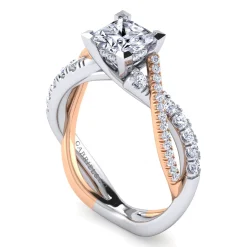 Discount Gabriel & Co. Sandrine - 14K White-Rose Gold Princess Cut Diamond Twisted Engagement Ring