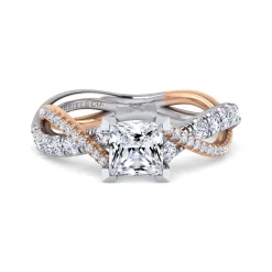 Discount Gabriel & Co. Sandrine - 14K White-Rose Gold Princess Cut Diamond Twisted Engagement Ring