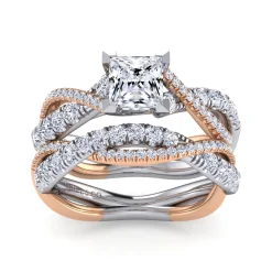 Discount Gabriel & Co. Sandrine - 14K White-Rose Gold Princess Cut Diamond Twisted Engagement Ring