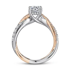 New Gabriel & Co. Sandrine - 14K White-Rose Gold Round Diamond Twisted Engagement Ring