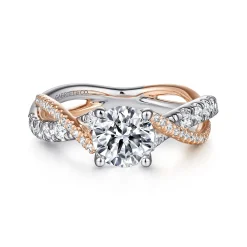 New Gabriel & Co. Sandrine - 14K White-Rose Gold Round Diamond Twisted Engagement Ring