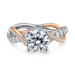 Clearance Gabriel & Co. Sandrine - 14K White-Rose Gold Round Twisted Diamond Engagement Ring