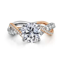 Discount Gabriel & Co. Sandrine - 14K White-Rose Gold Twisted Round Diamond Engagement Ring