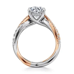 Discount Gabriel & Co. Sandrine - 14K White-Rose Gold Twisted Round Diamond Engagement Ring
