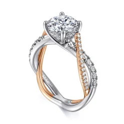 Discount Gabriel & Co. Sandrine - 14K White-Rose Gold Twisted Round Diamond Engagement Ring