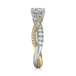 New Gabriel & Co. Sandrine - 14K White-Yellow Gold Round Diamond Twisted Engagement Ring