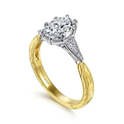 Sale Gabriel & Co. Sanna - Vintage Inspired 14K White-Yellow Gold Oval Diamond Engagement Ring
