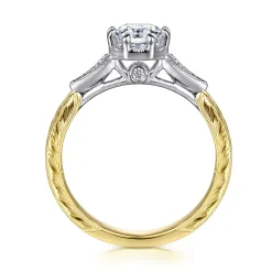 Sale Gabriel & Co. Sanna - Vintage Inspired 14K White-Yellow Gold Oval Diamond Engagement Ring
