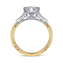 Discount Gabriel & Co. Sanna - Vintage Inspired 14K White-Yellow Gold Round Diamond Channel Set Engagement Ring