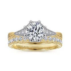 Discount Gabriel & Co. Sanna - Vintage Inspired 14K White-Yellow Gold Round Diamond Channel Set Engagement Ring