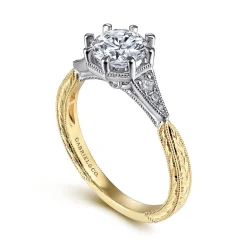 Discount Gabriel & Co. Sanna - Vintage Inspired 14K White-Yellow Gold Round Diamond Channel Set Engagement Ring