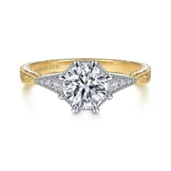 Discount Gabriel & Co. Sanna - Vintage Inspired 14K White-Yellow Gold Round Diamond Channel Set Engagement Ring