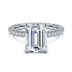 New Gabriel & Co. Satin - 14K White Gold Emerald Cut Diamond Halo Engagement Ring
