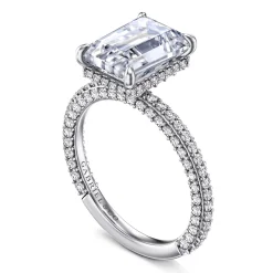 New Gabriel & Co. Satin - 14K White Gold Emerald Cut Diamond Halo Engagement Ring