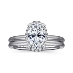 Hot Gabriel & Co. Seattle - 14K White Gold Oval Hidden Halo Diamond Engagement Ring