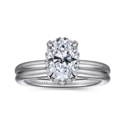 Clearance Gabriel & Co. Seattle - 14K White Gold Oval Hidden Halo Diamond Engagement Ring