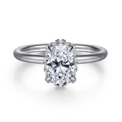 Clearance Gabriel & Co. Seattle - 14K White Gold Oval Hidden Halo Diamond Engagement Ring